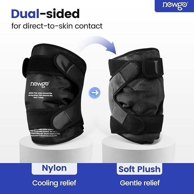 NEWGO Ice Pack for Knee Injuries Reusable, Knee Ice Pack Wrap Around Entire Knees for Replacement Surgery Recovery, Gel Cold Pack Wrap for Meniscus Tear, ACL, Swelling Pain Relief - 2 Pack Black