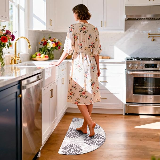 PVC Anti-Fatigue Semi Circle Kitchen Mats, Non-Slip Kitchen Rugs, Comfort Standing Runner Rug, Multipurpose Indoor Mats for Laundry, Office, Bedroom, Sink, Bathroom,Grey,size18 x30