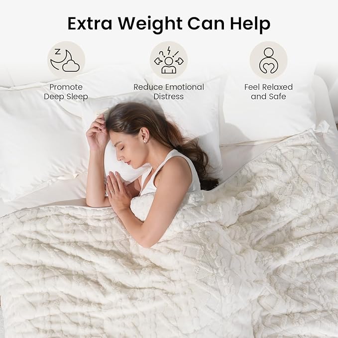 Drewin Weighted Blanket for Adults Queen Size 15 lbs, Soft Fuzzy Jacquard Sherpa Weighted Blankets for Sleeping, Cozy Sofa Bed Blanket for Winter, Cream White, 80 x 87 inches