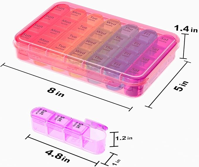 Daviky Weekly Pill Organizer, 7 Day Pill Organizer 4 Times a Day, Daily Pill Box 7 Day, Large Travel Pill Box with Removable Pill Case to Hold Vitamin, Supplement and Medication (Pink)