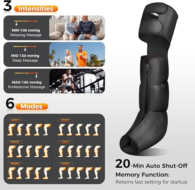 Nekteck Leg Compression Massager with Heat Leg Massager for Circulation and Pain Relief, Air Compression Boot Massage Tool with 2 Heats 6 Modes, Relaxation Tool for Men, Women, Athletes