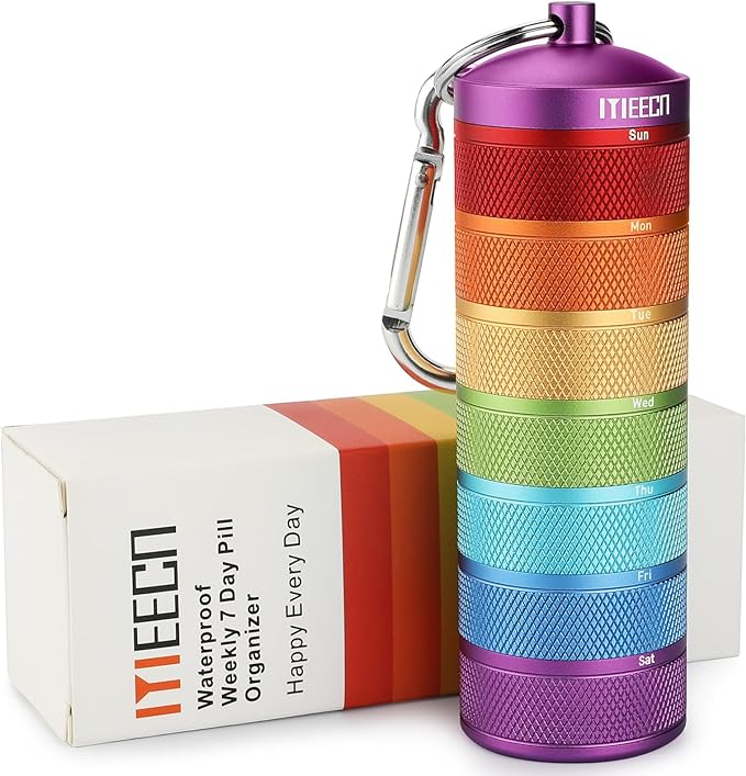 Weekly Metal Pill Organizer for Outdoor Travel, Aluminum, Waterproof, That is Shockproof and Has Large Compartments for Storing Vitamins, Fish Oil, Emergency Pills