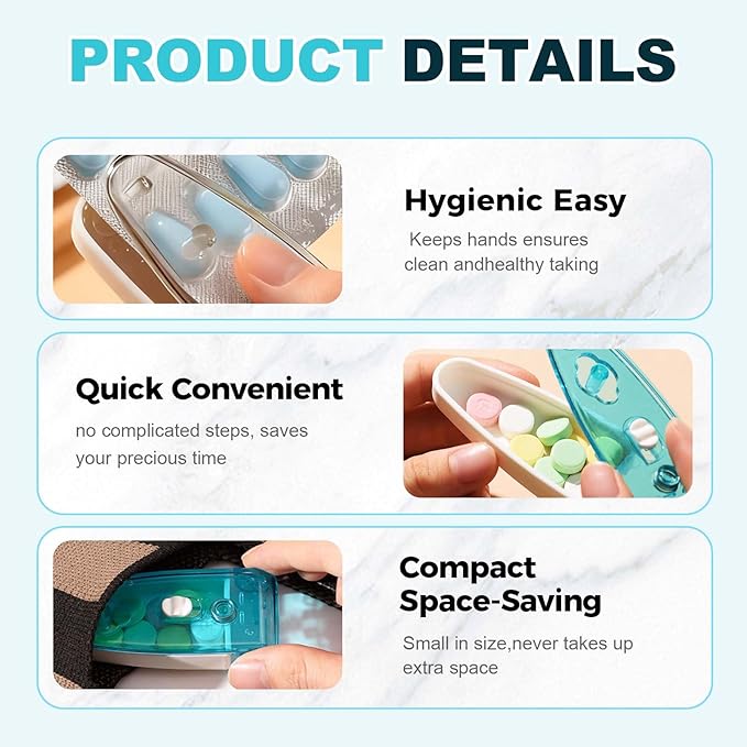 Portable Pill Taker Household Gadgets, 2025 New Travel Pill Popper for Blister Packs Opener Assistance Tool for Elderly (Blue*2)