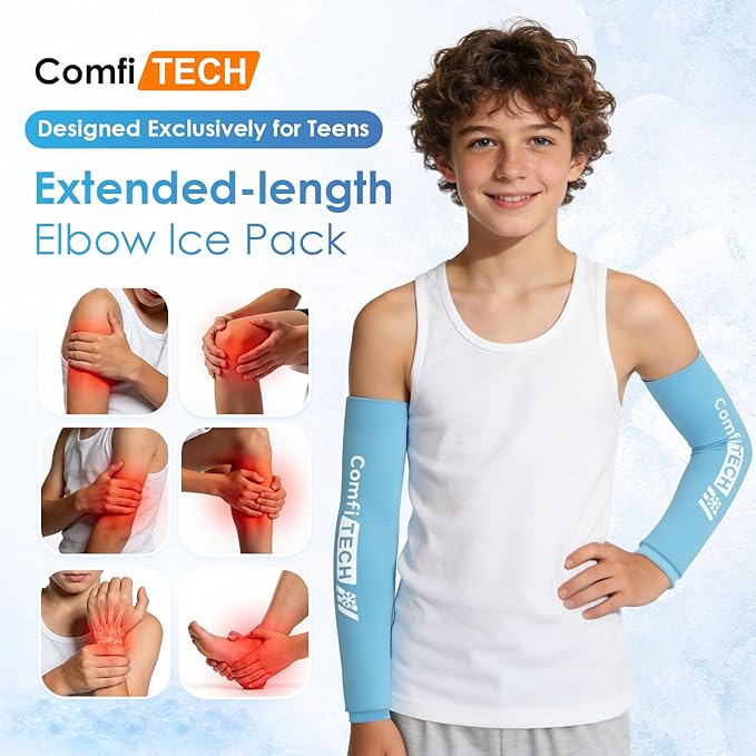 ComfiTECH 2 Pack Youth Full Arm Elbow Ice Pack Sleeve for Tennis, Golfers, Throwing, Pitchers, Young Athletes, Flexible Cold Pack for Forearm Discomfort, Muscle Relaxation & Outdoor Sport, Small