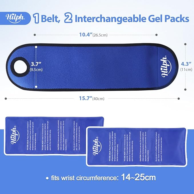 Hilph Wrist Ice Pack Wrap, Reusable Wrist Brace with 2 Gel Hot Cold Compression Packs for Injuries, Hand Ice Pack for Carpal Tunnel, Rheumatoid, Tendonitis, Swelling, Blue