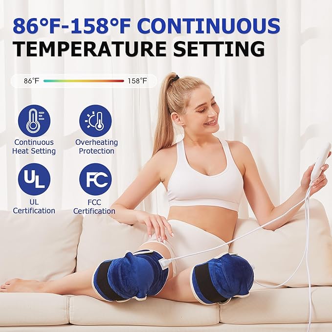 JOBYNA 2PCS Heating Pad for Knee Pain Relief, 30s Fast Heat Knee Wraps Heating Pads with Auto Shut Off, 86-158℉ Heat Level, Deep-Penetrating Heated Knee Brace for Knee Joint Pain Relief
