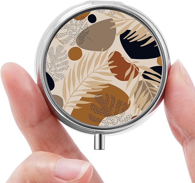 Mini Pill Box, Small Pill Box, Portable Pill Box, Cute Pill Organizer for Vitamins, Medications, Fish Oil and Supplements (Foliage)