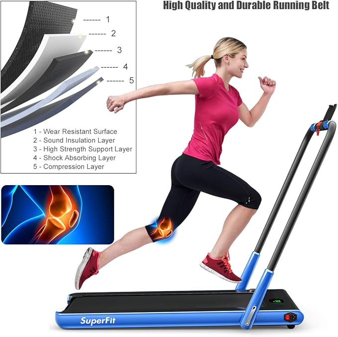 GYMAX Walking Pad, 2 in 1 Free Installation Under Desk Treadmill with Smart App, Remote Control & LED Display, 2.25HP Foldable Portable Compact Running Machine for Small Spaces Home Office