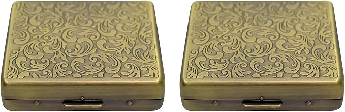 Set of 2 Metal-Plated Weekly (7-Day) Pill Box Case & Portable Medicine Organizer (Antique Brass Victorian)