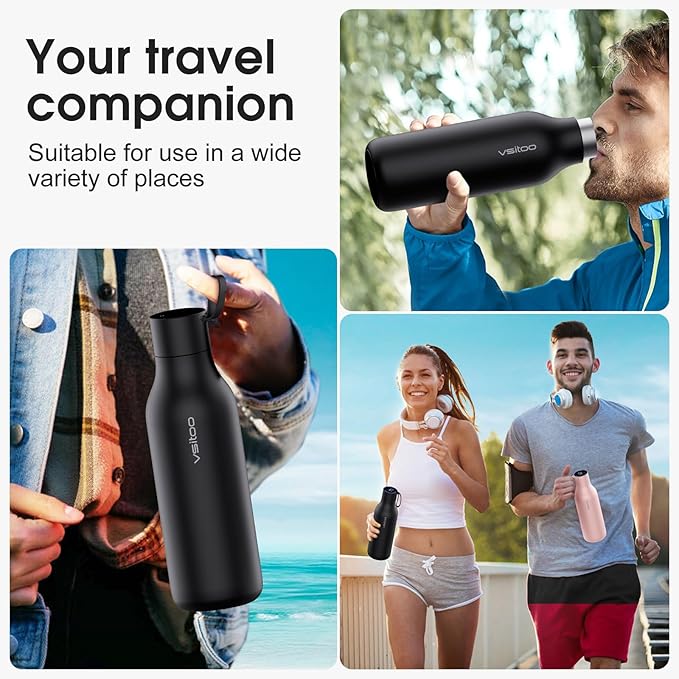 VSITOO 33oz Smart Self-Cleaning Water Bottle，Large Insulated Stainless Steel Bottle with AI Self-Clean, 30-Day Battery & Magnetic Charging for Outdoor Travel, Gym or Office, Black