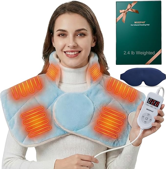 Weighted Heating Pad for Neck and Shoulders and Upper Back, Heated Neck Collar Wrap with 2.4 lb Tourmaline Fill, 30s Fast Heating, 8 Heat Levels up to 159°F, 16 Timers, Comfort Gift Set