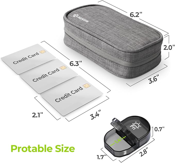 AUVON Canvas Bag Travel Pill Organizer 2 Times a Day, Large AM/PM Weekly Pill Box 7 Day Pill Case with Portable Gray Zipper Cloth Bag for Holding Supplements, Vitamins and Fish Oils