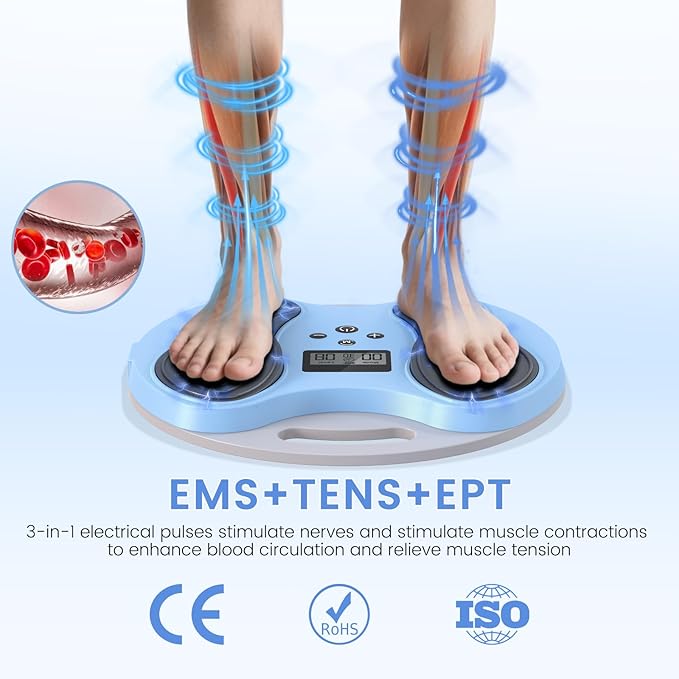 EMS Foot Massager for Neuropathy,NMES Foot Circulation Stimulator for Pain Relief, Plantar Fasciitis & Muscle Recovery,TENS Unit Muscle Stimulator with 4 Electrode Pads,10 Modes 20 Intensities