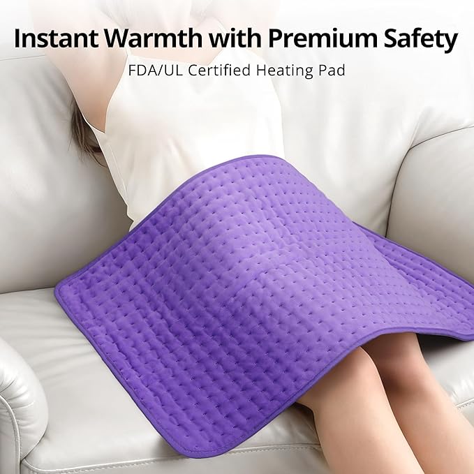 Heating Pad for Back Pain Relief, 17" X 33" XXX-Large Heating Pads for Cramps,Electric Heating Pad XL with 6 Fast Heating Settings,Moist Dry Heat Options,Auto-Off,Machine Washable,Light Purple