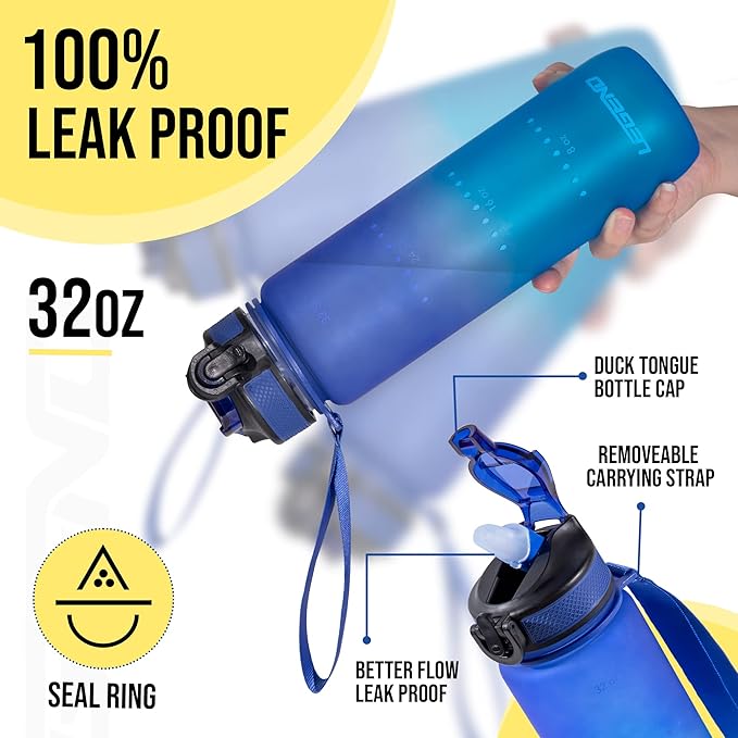 Legend 32 oz BPA-Free Sports Water Bottle with Time Tracker - Leak Proof, Motivational, Modern Design for Gym, Office, Travel