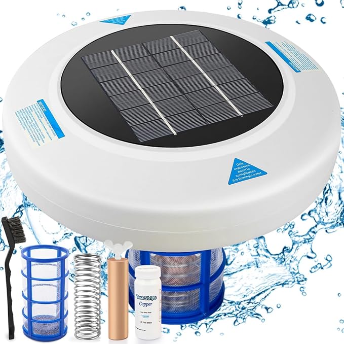 Solar Pool Ionizer – Floating Sun-Powered Water Clarifier with Heavy-Duty Copper Anode & Large Solar Panel, for Pools Up to 45,000 Gallons