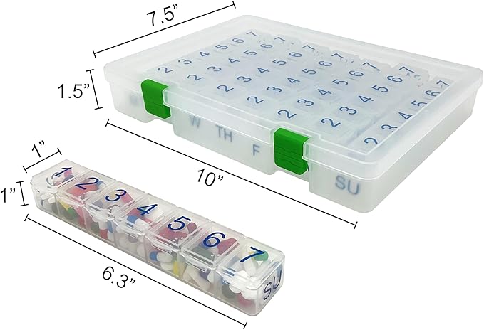 e-Pill 2-Pack Weekly 7×7 Pill Box Organizer – Rainbow & Clear