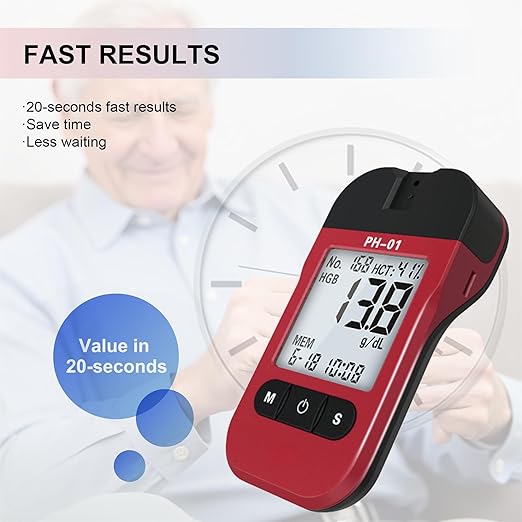 Hemoglobin Test Kits with 25 Hemoglobin Test Strips, Hemoglobin Test Meter Kit for Home Use, Home Hemoglobin Tester, Easy to Use and Read.