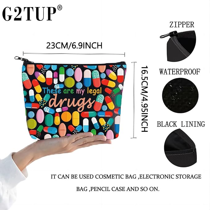 G2TUP Funny Medicine Bags for Women These are My Legal Drugs Cosmetic Bag Travel Pill Bags for Patient Friend (Legal Drugs New)