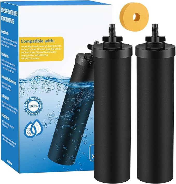 Water Filter Replacement Compatible with Berkey, BB9-2 Filters & PF-2 Fluoride Filters Compatible with Berkey Big, Light, Imperial, Travel, Crown, Royal Series (4 PACK)