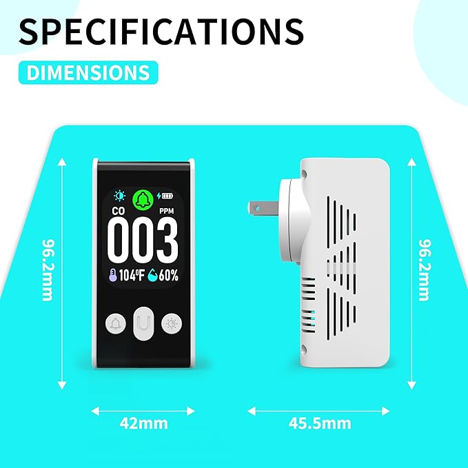 Protmex 3-in-1 Plug-in Carbon Monoxide Detector, Portable CO Alarm with Temperature & Humidity Monitor, 2.0-inch Display, 85dB Dual Alarm, Backup Battery for Home RV Bedroom Office