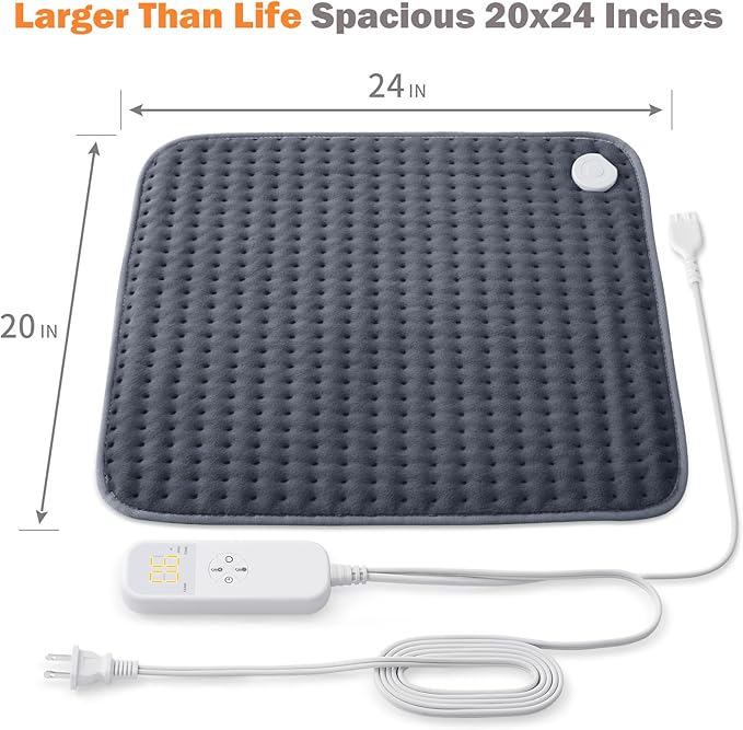 Ultra-Wide Microplush Heating Pad - 20"x24" Electric Heating Pad for Back, Neck, Shoulder Pain and Cramps - Moist Heat Option, Machine Washable, Auto-Off - Gifts for Women, Men, Mom, Dad, Christmas