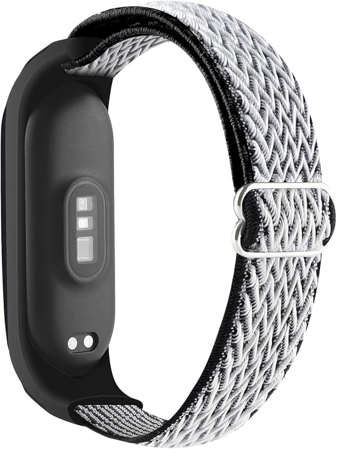 Adjustable Elastic Nylon Straps Compatible with Xiaomi Mi Band 6/Xiaomi Mi Band 5/Xiaomi Mi Band 4/Xiaomi Mi Band 3, Soft Breathable Sport Replacement Wristband for Women Men (Black White)