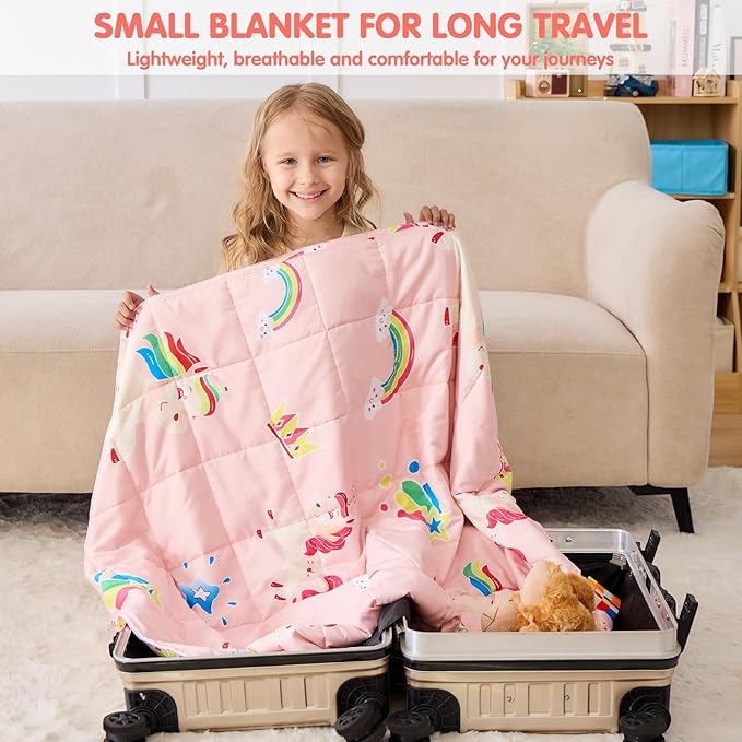 yescool Unicorn Weighted Blanket 3 Pounds Cooling Weighted Lap Blanket, Pink Rainbow Heavy Blanket, Breathable Weighted Throw Blankets Gifts for 20-40lbs, 36"x48"
