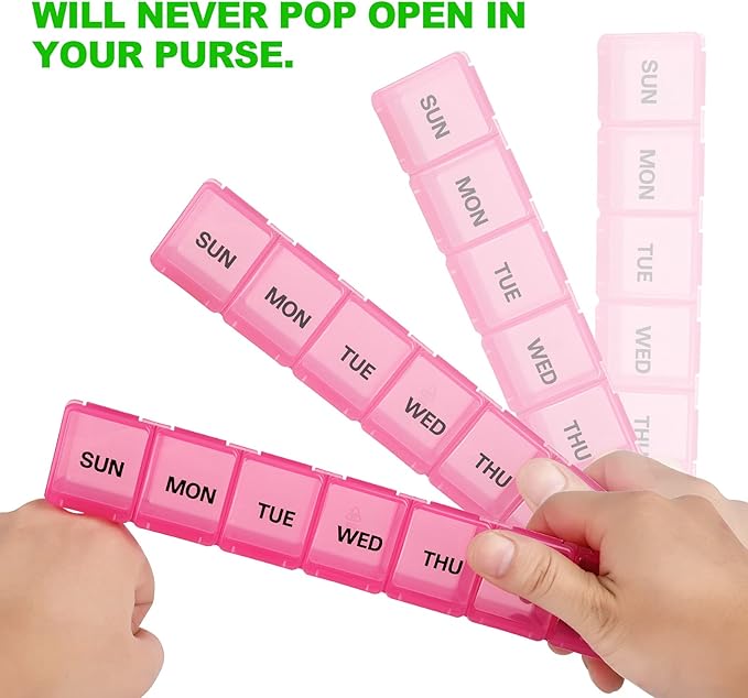 Pill Organizer 2P Pink XL Extra Large Weekly and Daily Pill Cases for Pills/Vitamin/Fish Oil/Supplements - 2P