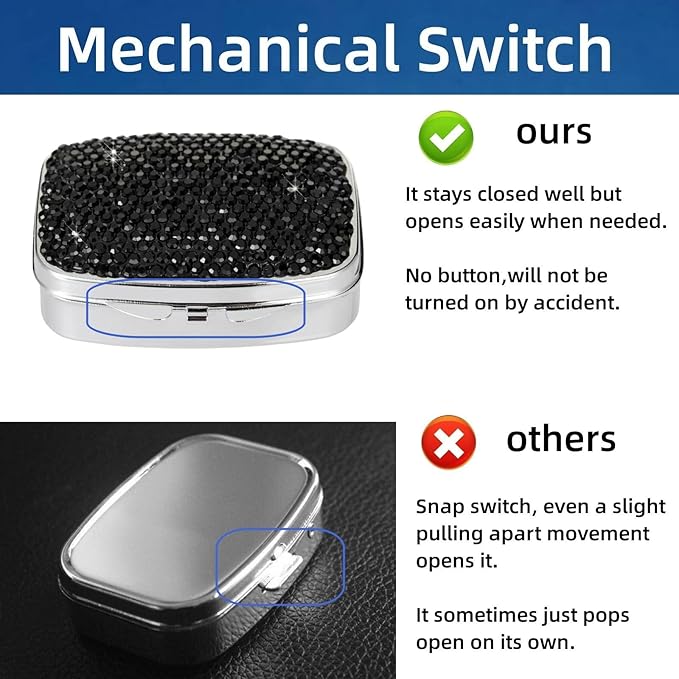 Small Pill Case Travel Pill Box for Purse Mini Metal Pill Container Pocket Cute Pill Organizer Tiny Single Pill Holder for Vitamin Medicine(Black)