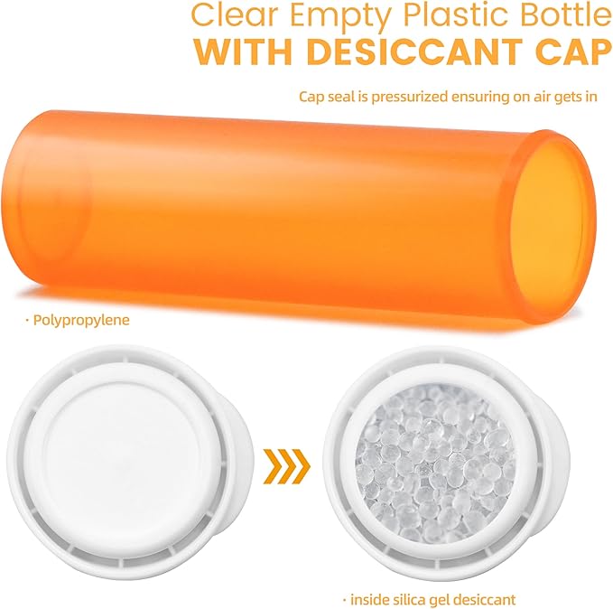 Desiccant Cap Pill Bottle,11 Dram 12pcs Medicine Bottle, Pill Bottles Empty with Caps, Empty Pill Bottles, Prescription Medicine Containers Travel Airtight Pill Airtight Medicine Container