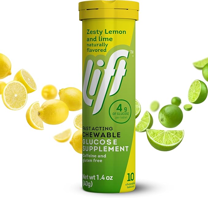 Lift Glucose Fast-Acting Glucose Chewable Energy Tablets, Lemon & Lime, 10 ct Tube (Pack of 12)