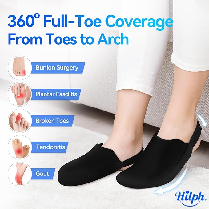Hilph 1 Pair Foot & Toe Ice Pack Wrap for Broken Toes & Surgery Recovery, Wearable Forefoot Gel Ice Pack Cold Therapy Sock with Strap for Hammer Toe Injuries Reusable, Gout, Black