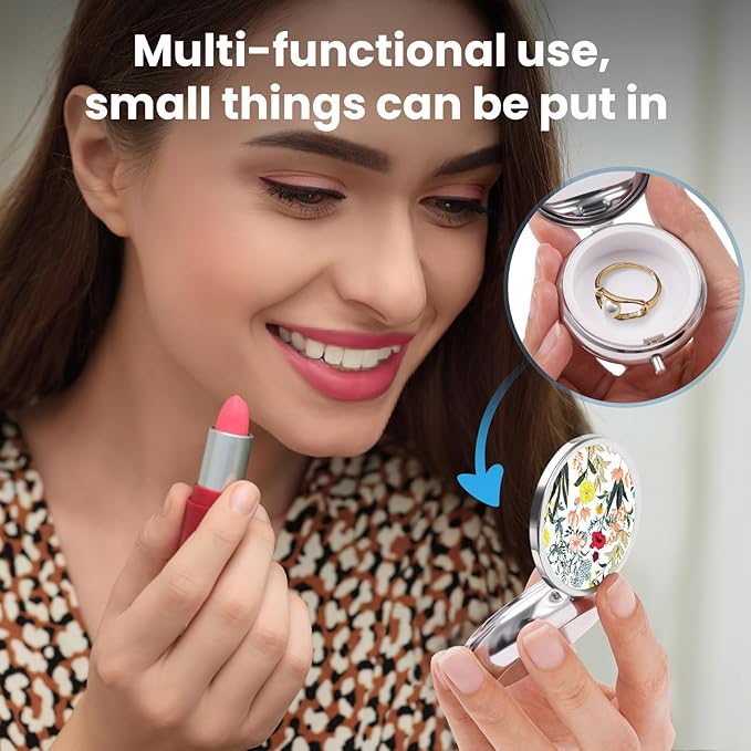 Mini Pill Box, Small Pill Box, Portable Pill Box, Cute Pill Organizer for Vitamins, Medications, Fish Oil and Supplements (White Flowers)