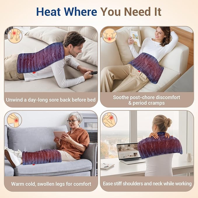 Comfytemp Large Microwave Heating Pad for Sciatica, Back Pain Relief, Period Cramps, 12x22 3.6LB Moist Microwavable Heating Pads, Warm Compress for Neck Shoulders, Comfort Items for Women Seniors
