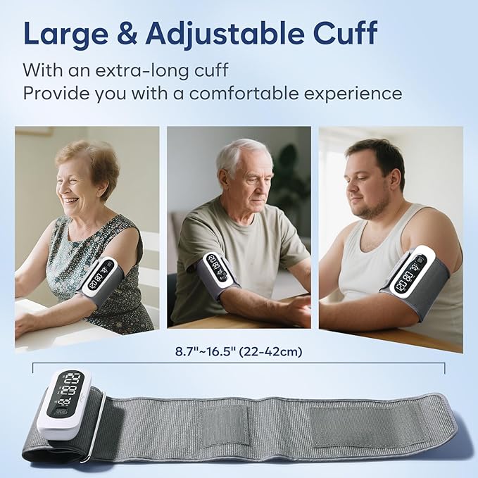 Wireless Bluetooth Blood Pressure Monitor for Home Use: Easy@Home Rechargeable BP Machine with Large Cuff, Free MyHeartPal App, One-Piece Design, Compact & Portable, iOS & Android Compatible, EBP-96B