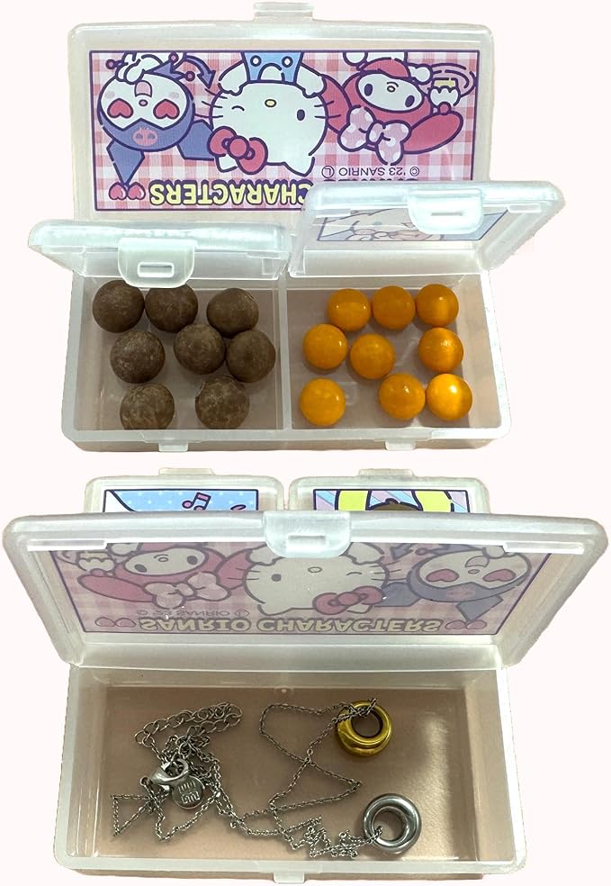 Kawaii Character Travel Pill and Accessories Organizer - Kitty, Cinnamo-roll, Little Twin Stars, and My Melody Pocket-Size (3 Pocket Division (7.7 x 7.5 x 2cm))
