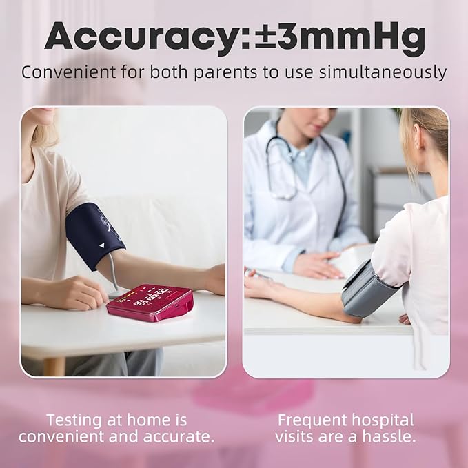 Blood Pressure Monitor Rechargeable Upper Arm Blood Pressure Monitors for Home Use Large Screen Bp Machine with Bp Cuff, 2x120 Memory, Voice Broadcast Bp Monitor(Red)