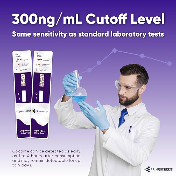 Prime Screen Cocaine Urine Test Card - Detect COC in Urine with 300 ng/mL Cutoff Level - Single Panel Drug Test Kit - 10 Pack