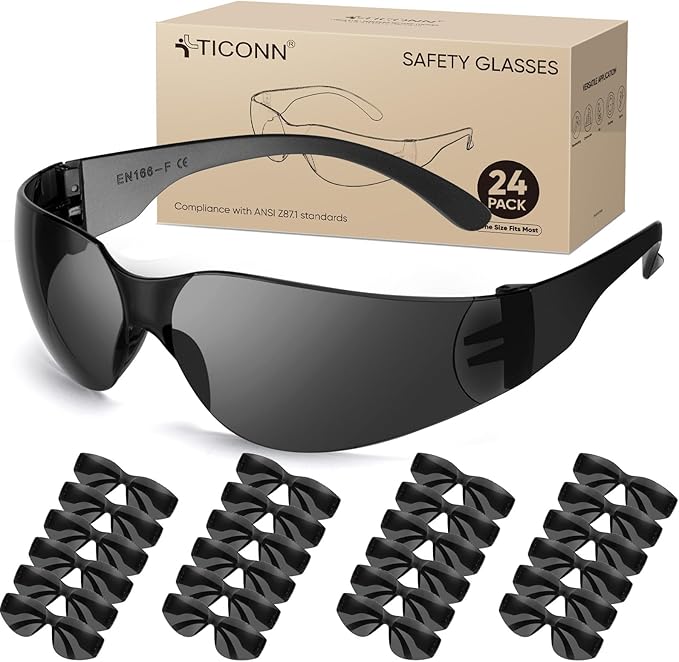 TICONN Clear Safety Glasses for Men and Women, Safety Goggles with Scratch Impact Resistant Meets ANSI Z87.1 Standard