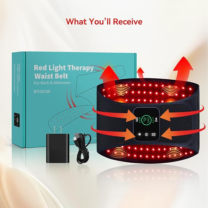 Red Light Therapy Belt for Back & Abdomen, 5000mAh Cordless Infrared Waist Wrap with Pulse/3-Mode Vibration Massage – Pain Relief, Muscle Relaxation & Circulation Boost, Ideal for Mom & Dad