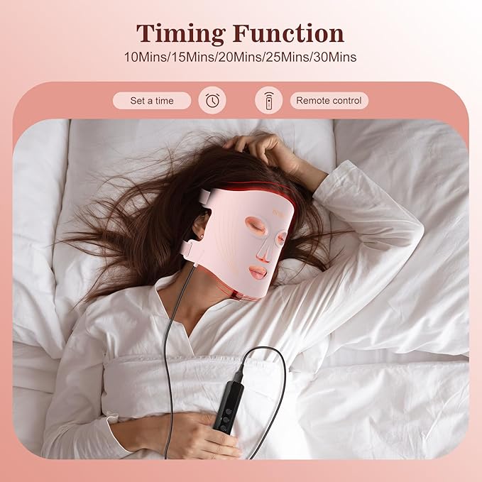 INTEO Red Light Therapy for Face, 3 Modes Portable Led Face Mask Light Therapy with Remote, Infrared Light Mask with Timing Function, Led Light Therapy At Home, Pink
