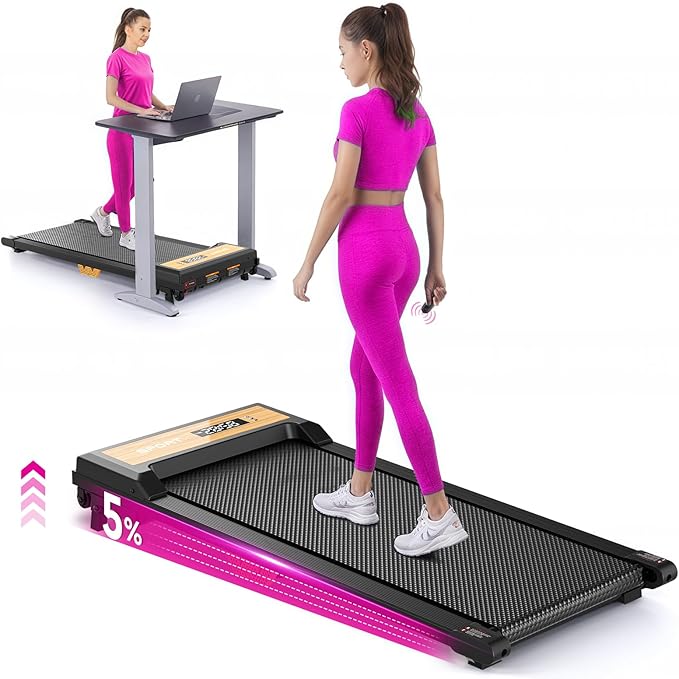 FUNRAY Walking Pad with Incline, Under Desk Treadmill with 2 Control Options, Ultra Slim Design and Double Shock Absorption, LED Display, Powerful and Quiet Treadmill for Walking/Jogging