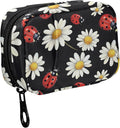 Fustylead Red Ladybugs and Daisy Floral Pill Organizer and Storage Weekly with Zipper, Removable Pill Box Portable Medicine Organizer for Vitamin Fish Oil Supplement