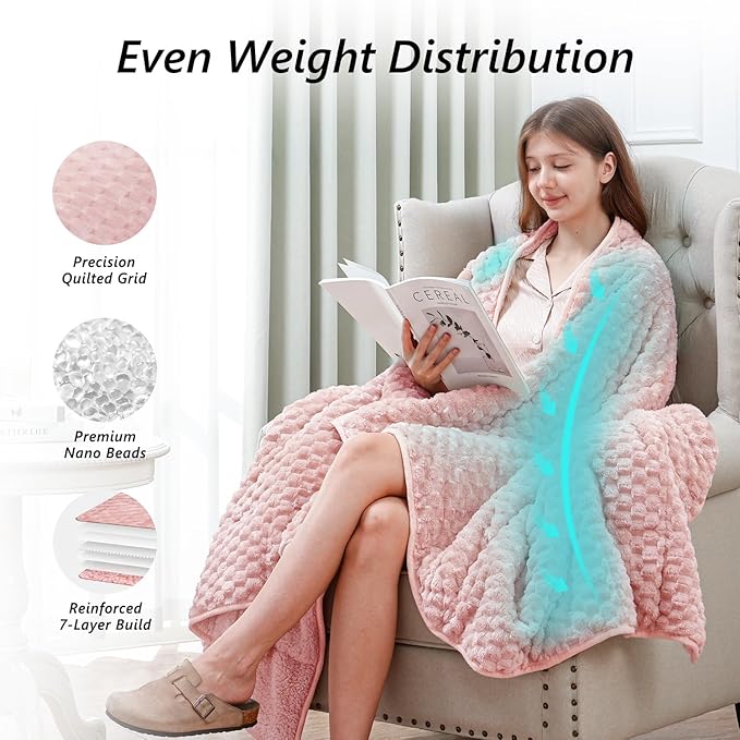 Mr. Sandman Weighted Blankets for Adults Queen Size 15lbs, Warm Sherpa Fleece Throw Blanket for Sleep and Calm, Soft Cozy Heavy Bed Blanket with Jacquard Flannel, 60 x 80 Inches, Pink