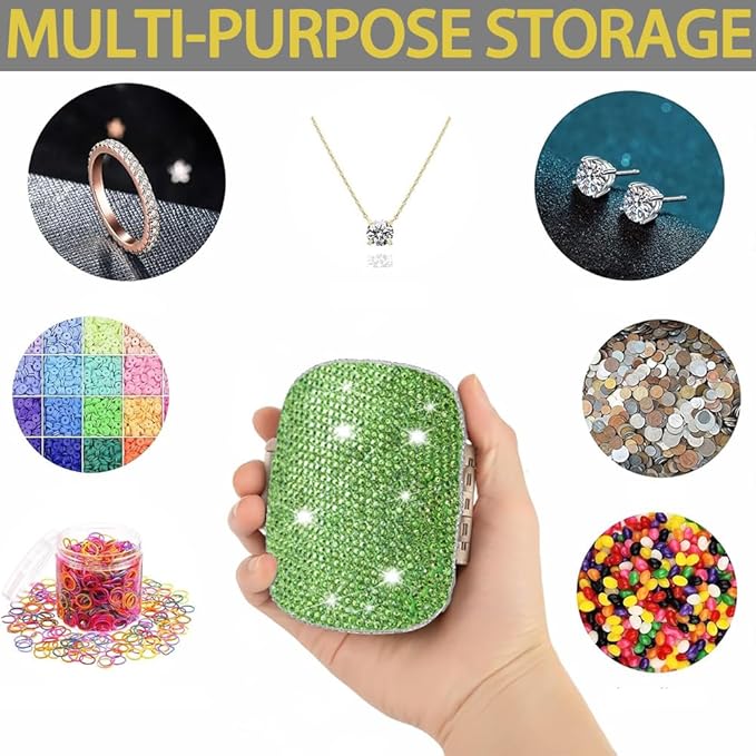 Daily 6 Compartments Pill Box Container Bling Diamond for Purse Medicine Container Holder for Women Travel Kit Medicine (Green)