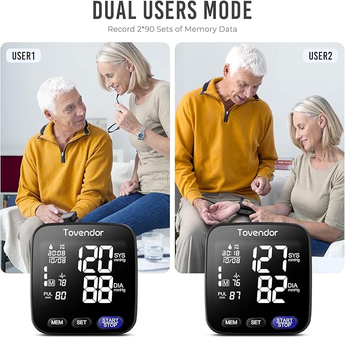 Wrist Blood Pressure Monitor, Tovendor Home Automatic Blood Pressure Cuff Wrist with Portable Carrying Case, 2 * 90 Reading Memory Dual Users Mode, 2 AAA Battery Included