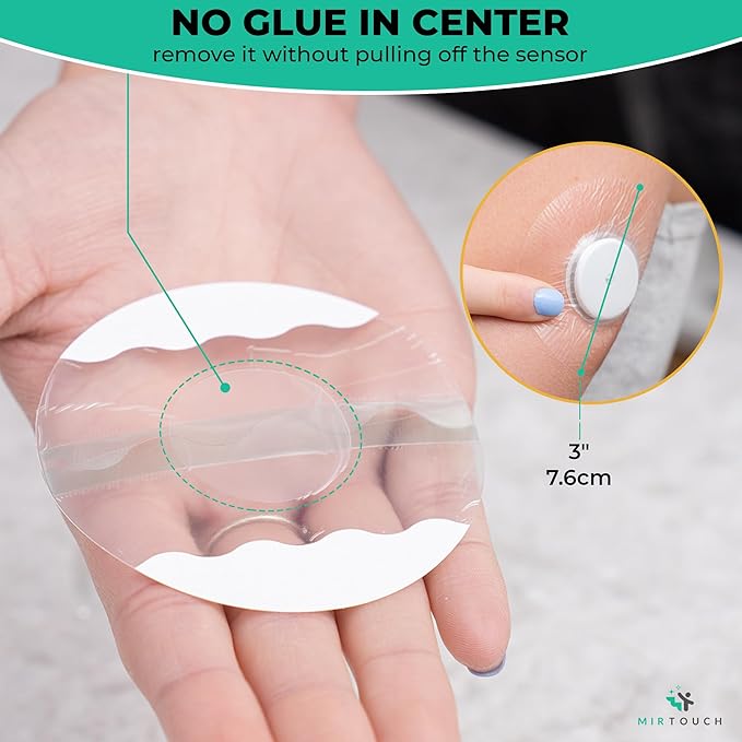 Transparent Waterproof CGM Sensor Patches for Freestyle Libre 1, 2, 3 - No Glue in Center - 24 Freestyle Libre Adhesive Patches with 24 Skin Prep Wipes - Hypoallergenic Glucose Monitor Patch Set