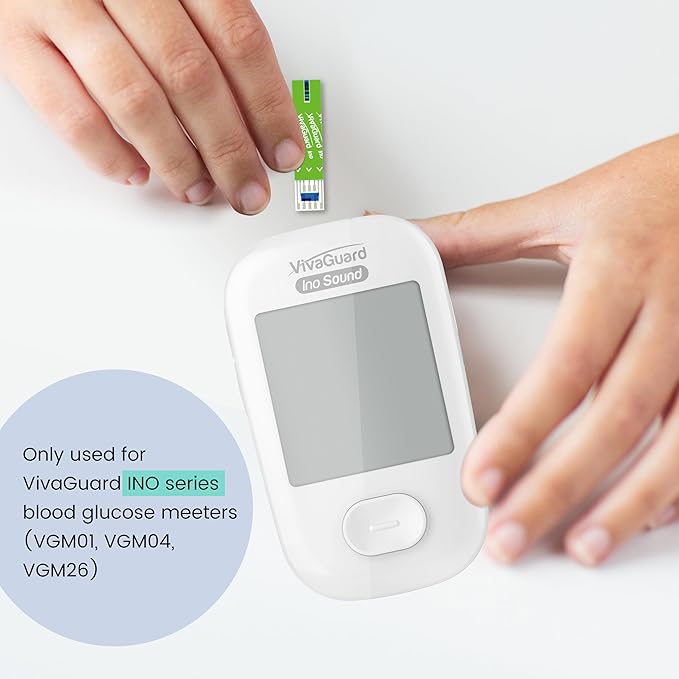 VivaGuard Ino Blood Glucose Test Strips, Blood Sugar Test Strips for Diabetes, 100 Count per Box, Only for VivaGuard Ino Series Blood Glucose Meter (VGM26 VGM01 VGM04).