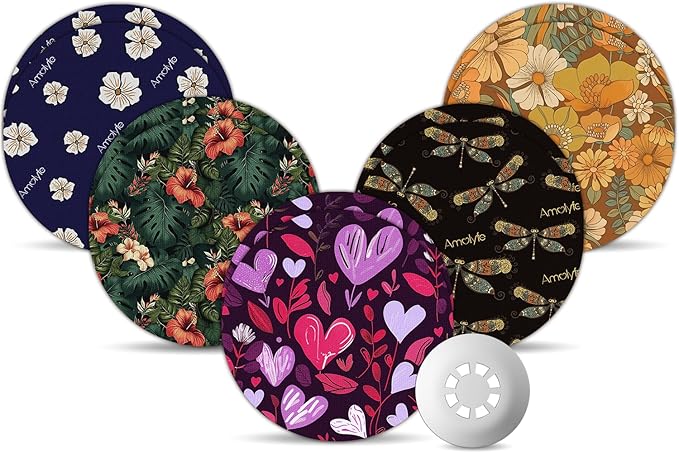 Libre 3 Sensor Covers Waterproof, Amolyfe 10 Pack Freestyle Libre 3 Plus Covers, Bump-Proof with Hard Cap, Breathable Latex Free Glucose Sensor CGM Adhesive Patches, 14-Day CGM Protection (Heart)